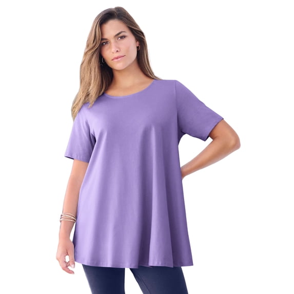 Roaman's Women's Plus Size Ultimate Cotton Crewneck Short Sleeve Swing Tee