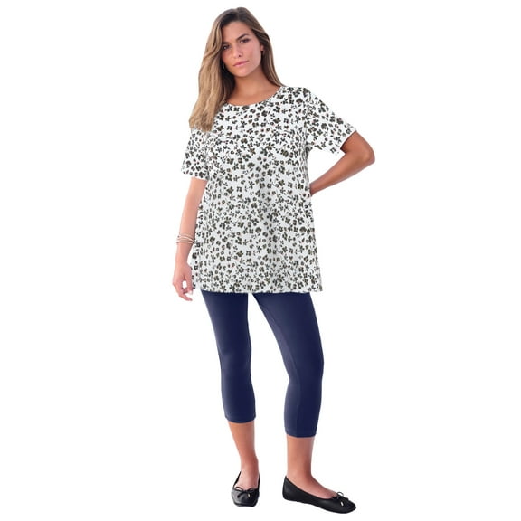 Roaman's Women's Plus Size Cotton Ultimate Swing Tee With Keyhole Back
