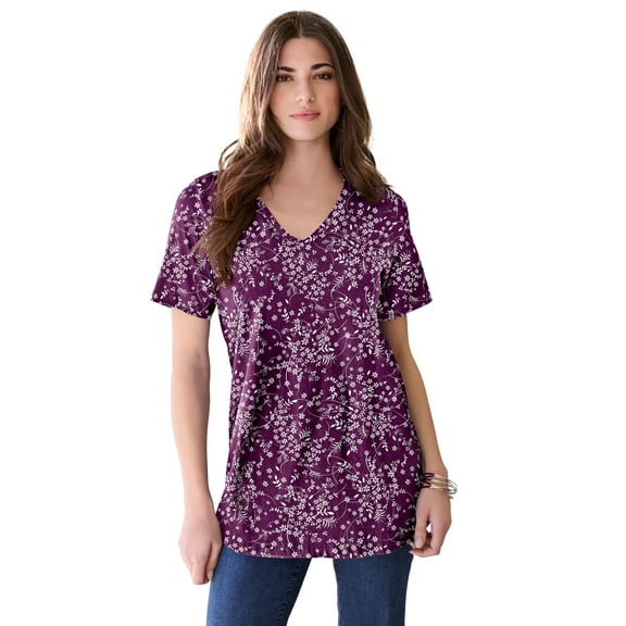 Roaman's Women's Plus Size Cotton Ultimate V-Neck Tee