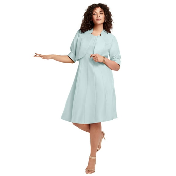 Roaman's Women's Plus Size Elbow Sleeve Fit-And-Flare Dress With Bolero Jacket – 2-Piece Suit