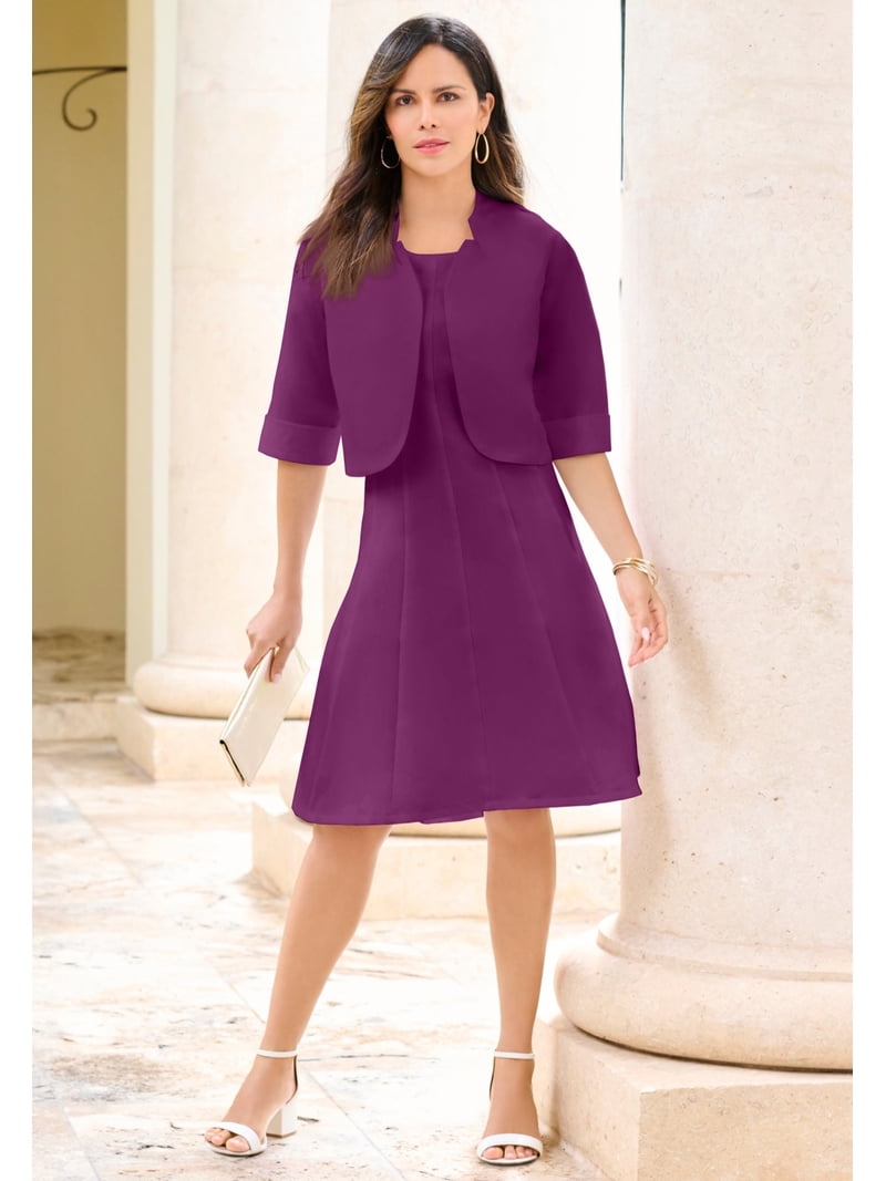 slim fit dress slacks White Mark Women's Plus Size Solid Fit and Flare Dress, Lilac, 1x main image 0