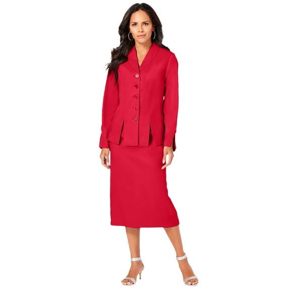 Roaman's Women's Plus Size Long Sleeve Shawl-Collar Jacket & Sheath Skirt Set – 2-Piece Suit