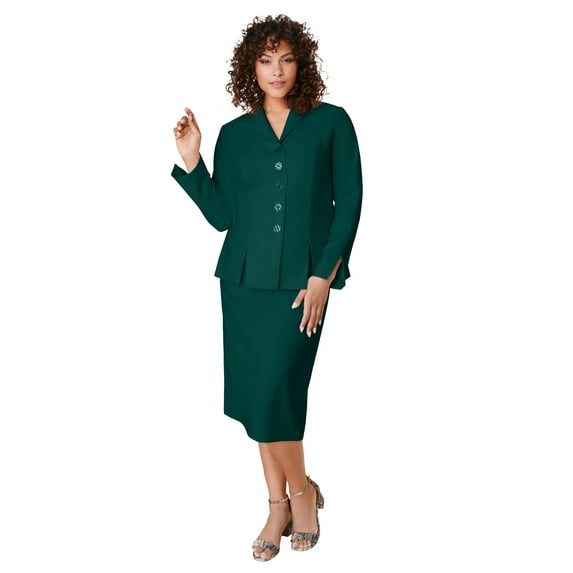 Roaman's Women's Plus Size Long Sleeve Shawl-Collar Jacket & Sheath Skirt Set – 2-Piece Suit