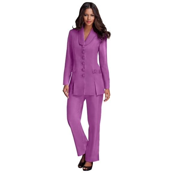 Roaman's Women's Plus Size Petite Plus Size Long Sleeve Ten-Button Shawl-Collar Pant Suit – 2-Piece Pant Set