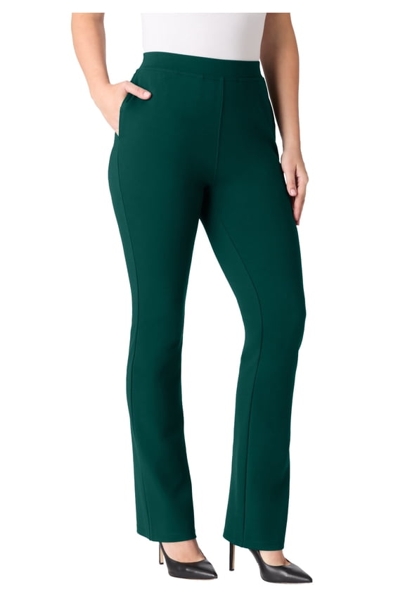 Women's Plus Size Ponte Bootcut Pant With Pockets And Pull On Elastic Waist