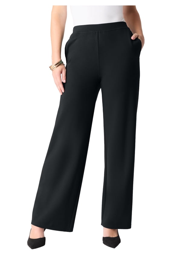 Women's Plus Size Ponte Wide Leg Pant With Pockets And Pull On Elastic Waist
