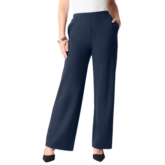 Roaman's Women's Plus Size Ponte Wide Leg Pant With Pockets And Pull On Elastic Waist