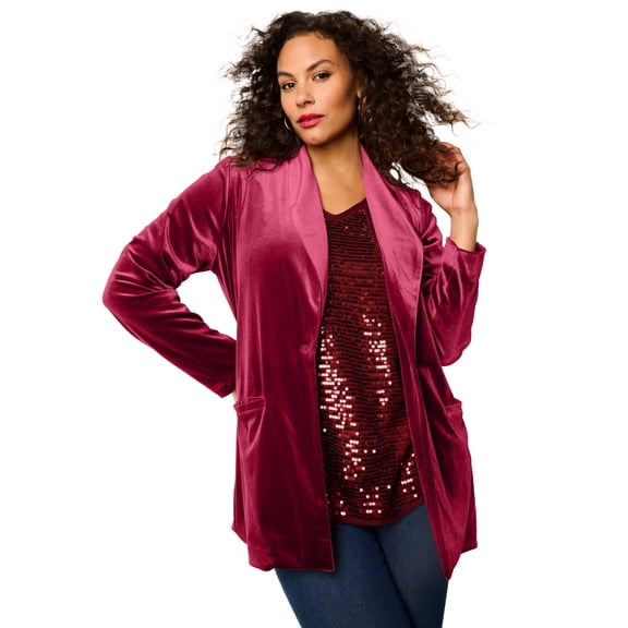 Roaman's Women's Plus Size Shawl Collar Velour Blazer