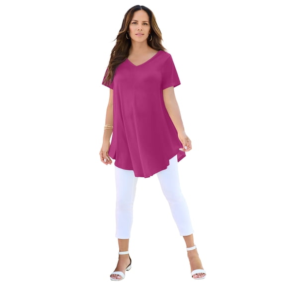 Roaman's Women's Plus Size Ultra Drape V-Neck Swing Tunic Top