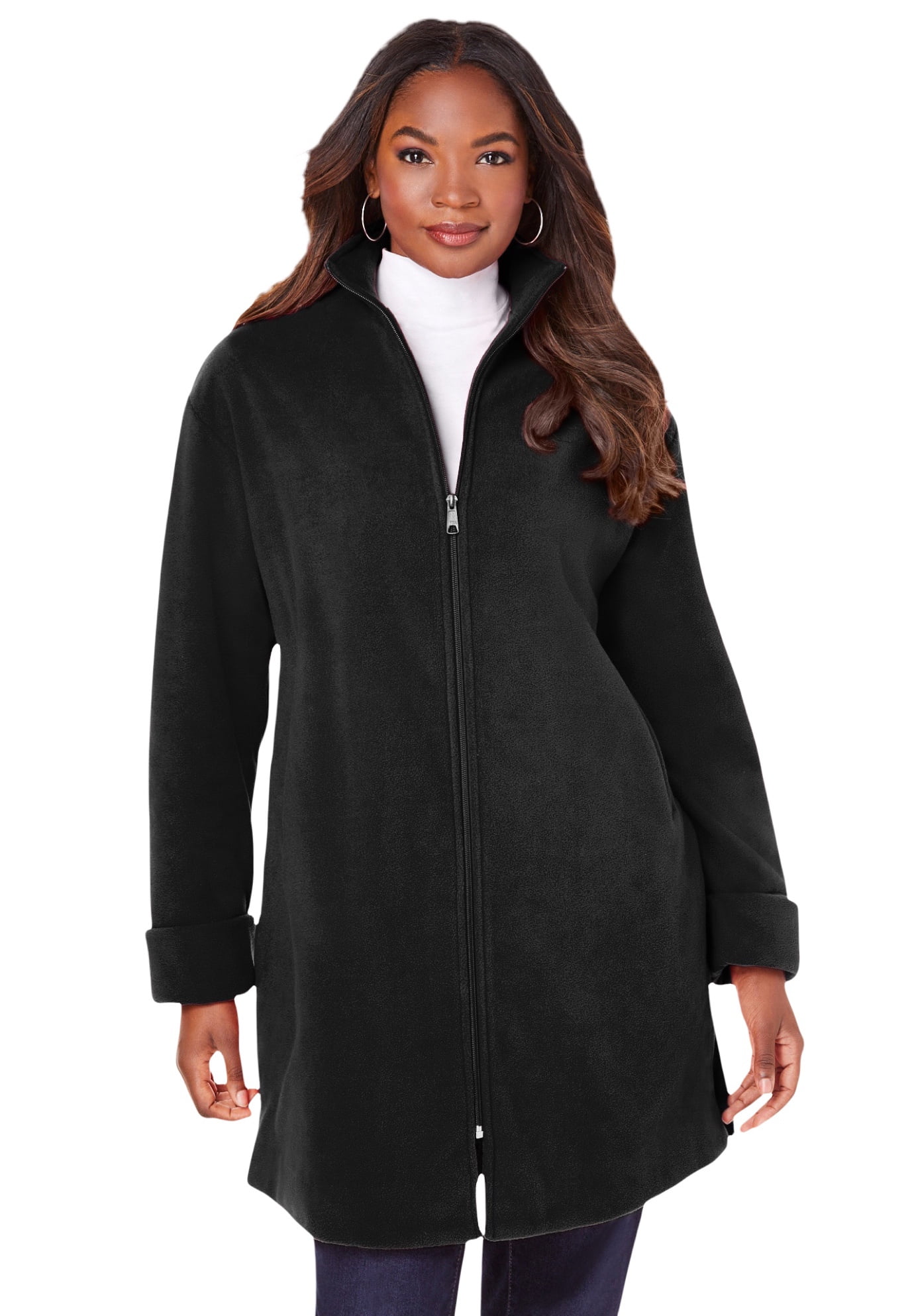 Woman Within Women s Plus Size Long Hooded Berber Fleece Coat Walmart