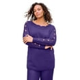 thumbnail image 1 of Roaman's Women's Plus Size Pointelle Sleeve Pullover, 1 of 1