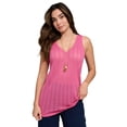 thumbnail image 1 of Roaman's Women's Plus Size Pointelle V-Neck Ribbed Trim Tank, 1 of 1