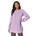 thumbnail image 1 of Roaman's Women's Plus Size Pointelle Yoke Crewneck Sweater, 1 of 2