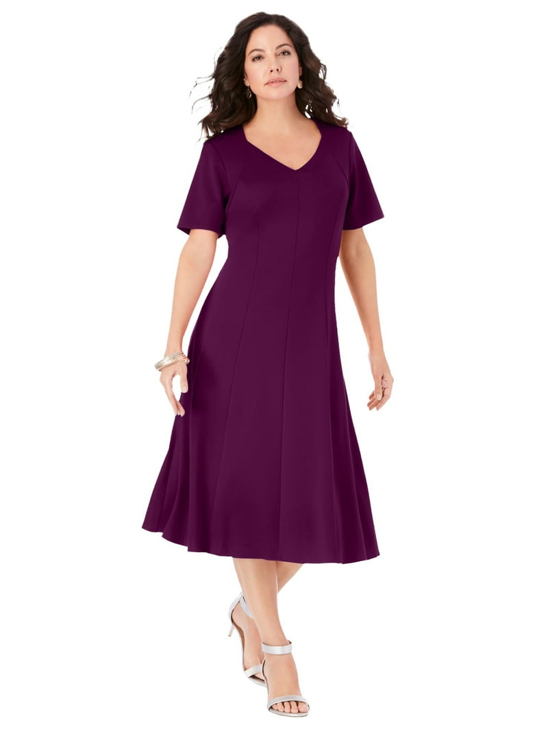 Roaman's Women's Plus Size Ponte Flared Dress - Walmart.com Roaman's Women's Plus Size Ponte Flared Dress - Walmart.com