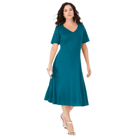 Roaman's Women's Plus Size Ponte Flared Dress