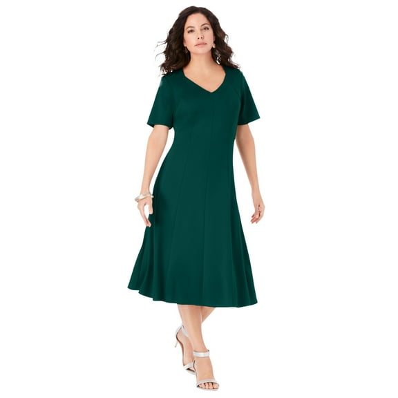 Roaman's Women's Plus Size Ponte Flared Dress