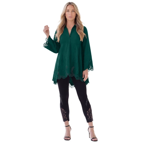 Roaman's Women's Plus Size Poplin Embroidered Swing Tunic