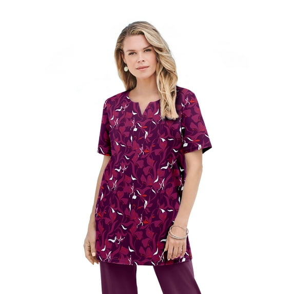 Roaman's Women's Plus Size Print Notch Neck Soft Knit Tunic