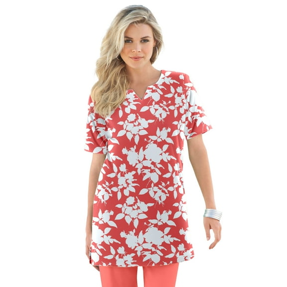 Roaman's Women's Plus Size Soft Knit Print Tunic With Notch Neckline