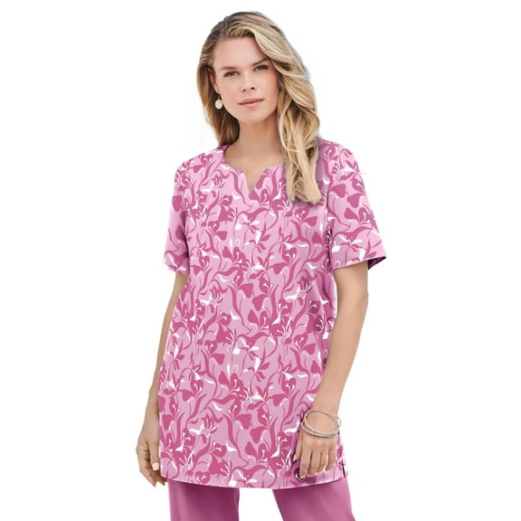 Roaman's Women's Plus Size Soft Knit Print Tunic With Notch Neckline