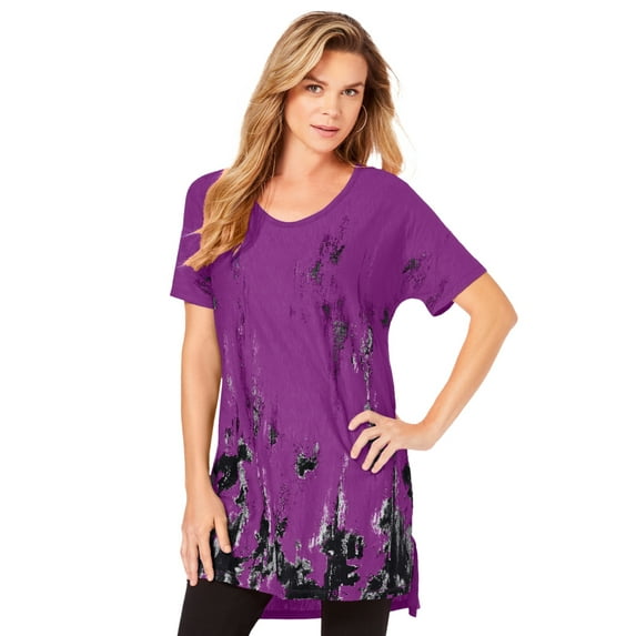 Roaman's Women's Plus Size Printed Slub Tunic Top