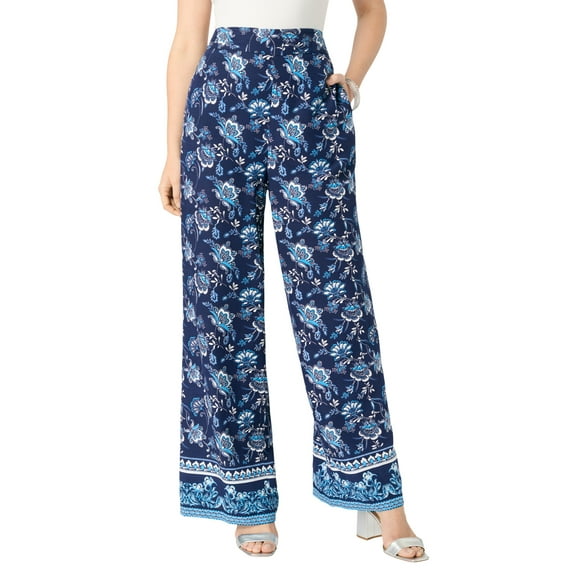 Roaman's Women's Plus Size Printed Wide Leg Pant