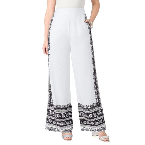 Roaman's Women's Plus Size Printed Wide Leg Pant