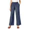 thumbnail image 1 of Roaman's Women's Plus Size Pull On Wide Leg Chambray Pant, 1 of 4