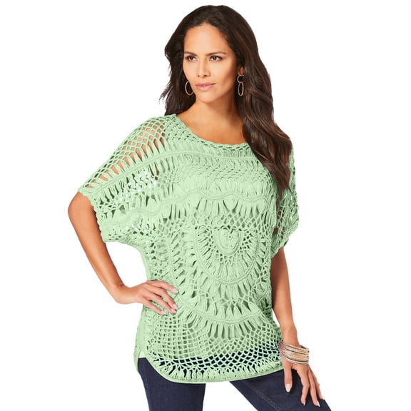 Roaman's Women's Plus Size Relaxed Pullover Crochet Sweater