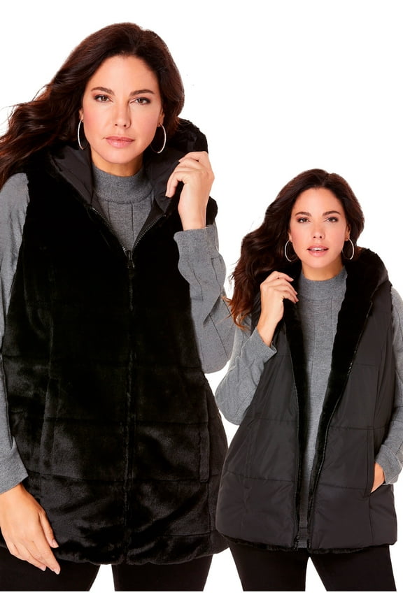 Women's Plus Size 2-In-1 Puffer And Faux Fur Vest