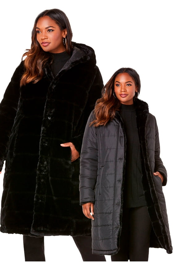 Women's Plus Size 2-In-1 Puffer And Faux Fur Coat