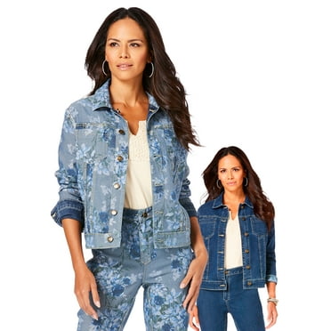 Roaman's Women's Plus Size Reversible Stretch Denim Jacket