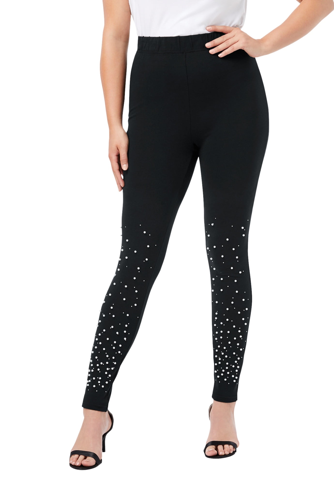 Roaman's Women's Plus Size Rhinestone And Pearl Legging Embellished