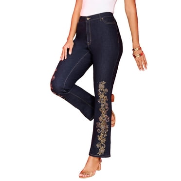 Roaman's Women's Plus Size Rhinestone-Detailed Bootcut Jean