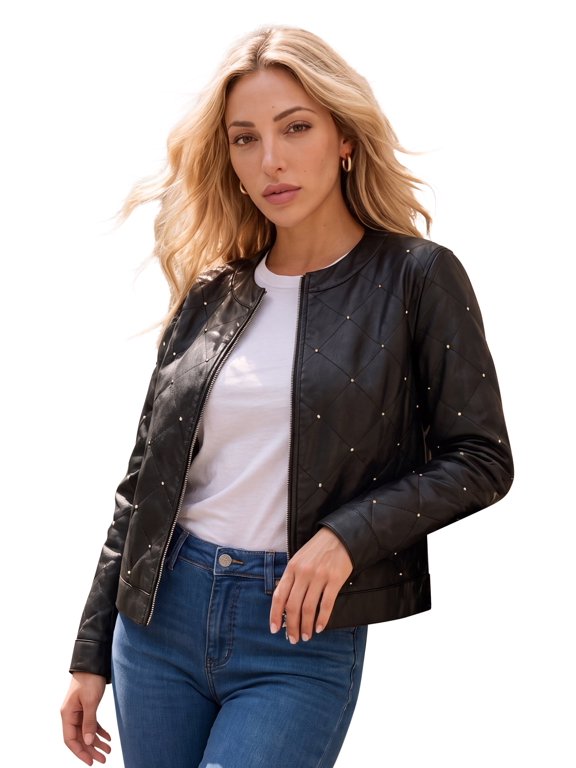 Women's Plus Size Studded Faux Leather Bomber