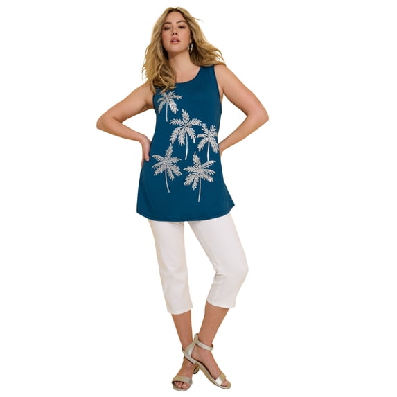 Roaman's Women's Plus Size Crewneck Sequin Tank