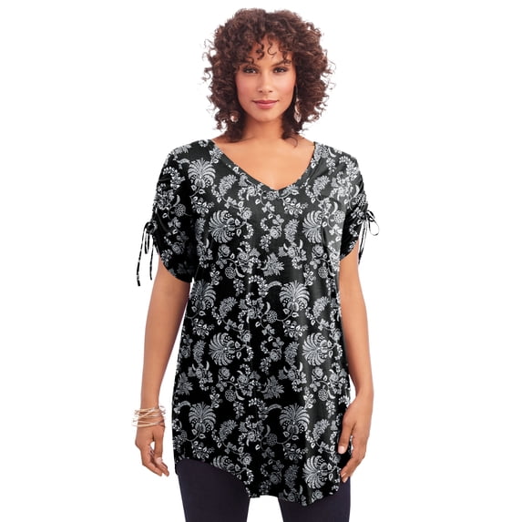 Roaman's Women's Plus Size Ruched Sleeve Ultra Drape Tunic