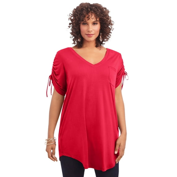 Roaman's Women's Plus Size Ruched Sleeve Ultra Drape Tunic