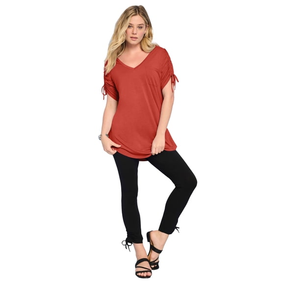Roaman's Women's Plus Size Ruched Sleeve Ultra Drape Tunic