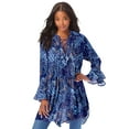 thumbnail image 1 of Roaman's Women's Plus Size Hand Crinkled Ruffle Pintuck Tunic, 1 of 4