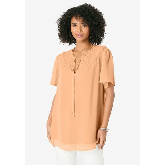 Roaman's Women's Plus Size Ruffle Sleeve Blouse