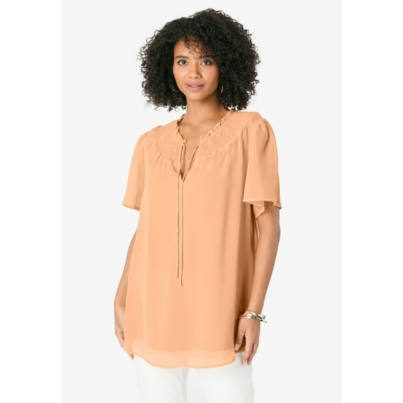 Roaman's Women's Plus Size Ruffle Sleeve Blouse