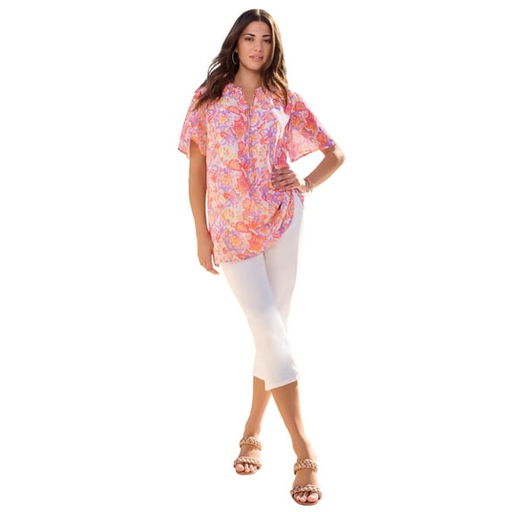 Roaman's Women's Plus Size Ruffle Sleeve Blouse