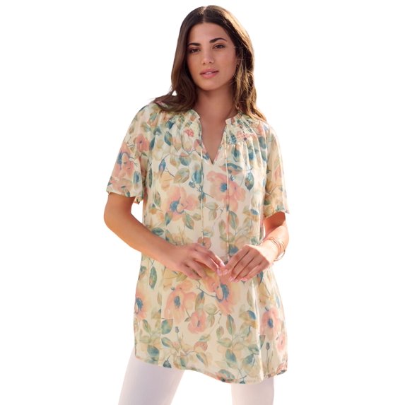 Roaman's Women's Plus Size Ruffle Sleeve Blouse