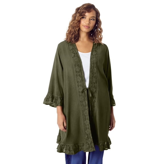 Roaman's Women's Plus Size Ruffle Trimmed Acid Wash wrap