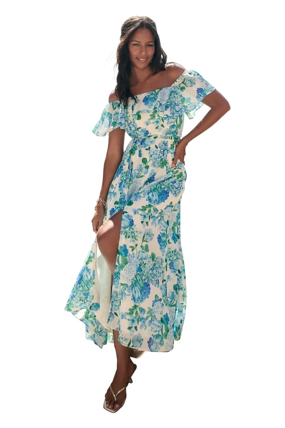 Women's Plus Size Ruffled Chiffon Maxi Dress