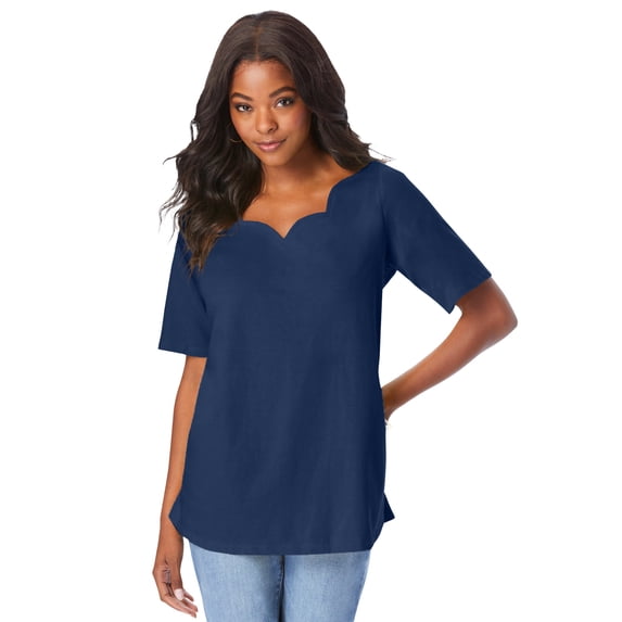 Roaman's Women's Plus Size Ultimate Scalloped Neck Tee