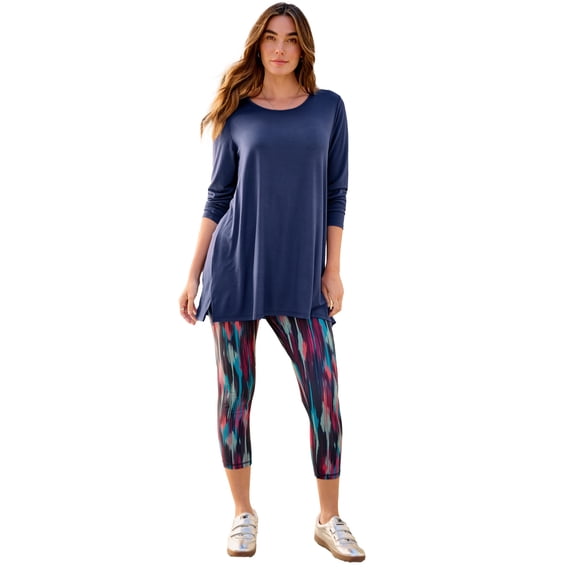 Roaman's Women's Plus Size Scoop Neck Short Sleeve Back Detail Tunic