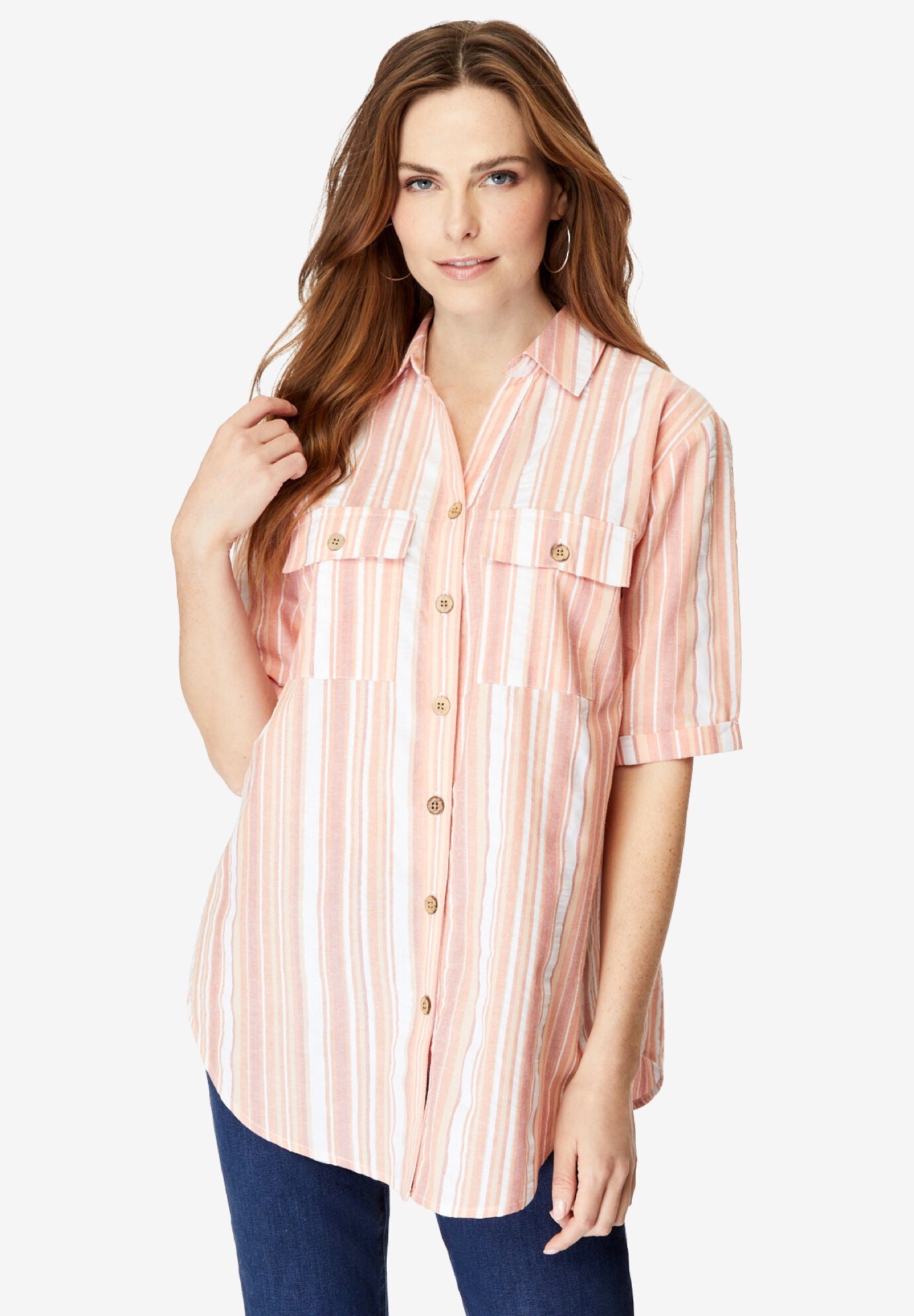 Roaman's Women's Plus Size Seersucker Big Shirt Shirt - Walmart.com