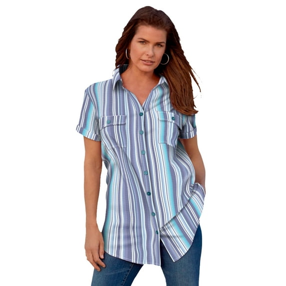 Roaman's Women's Plus Size Seersucker Shirt